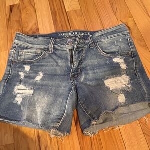 American Eagle Outfitters Women's Ripped Jean Shorts - Light Blue